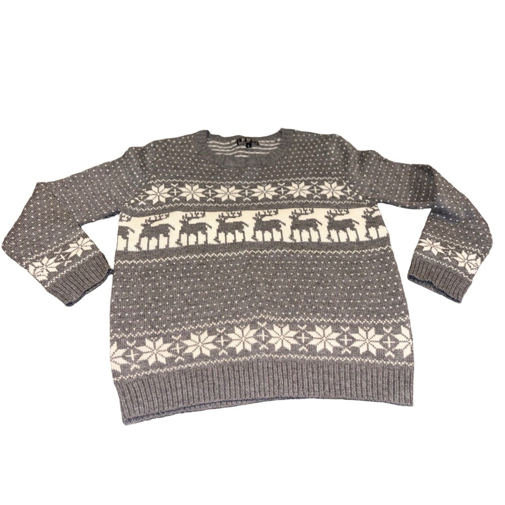 POL Anthropologie Women's Reindeer Snowflake Fair Isle Sweater Christmas‎ Large